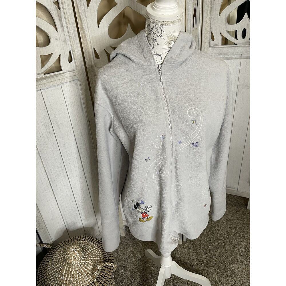 Vintage 90s Disney Store Mickey Minnie Mouse Grey Fleece Hoodie Sweatshirt MED